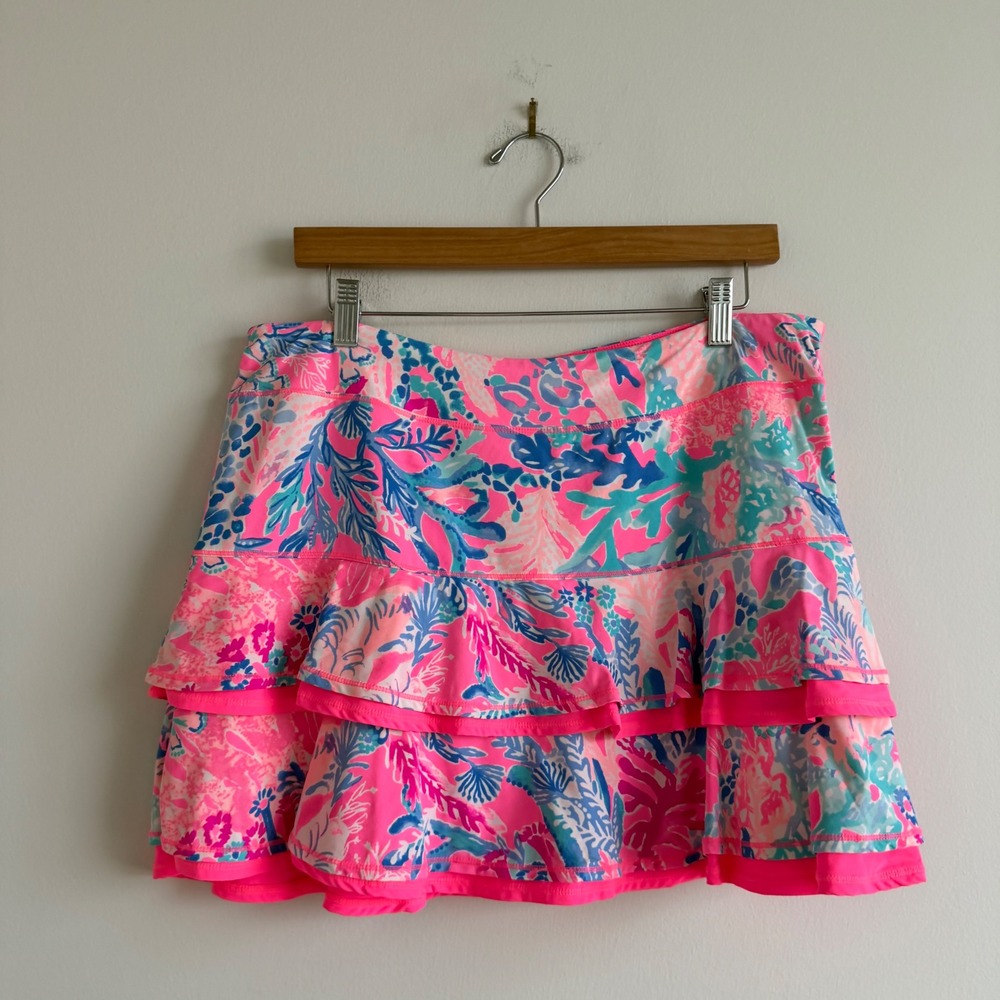 Lilly Pulitzer Luxletic Tiered Ruffle Hem Print Mini Skort Size XL